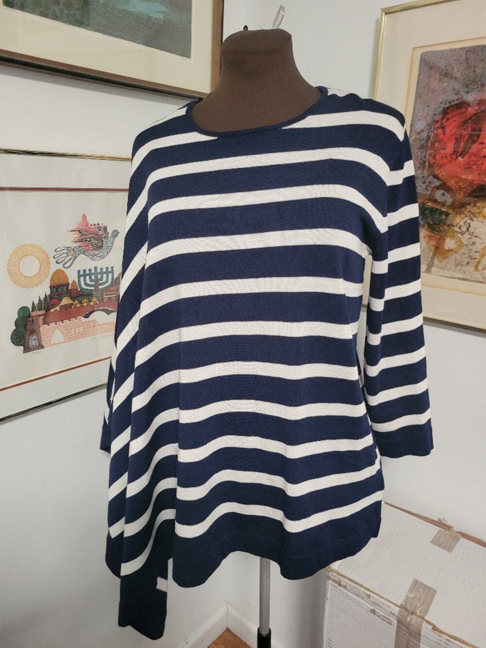 Anne Klein Shawl Like Sweater Nautical Look Knit Size Small